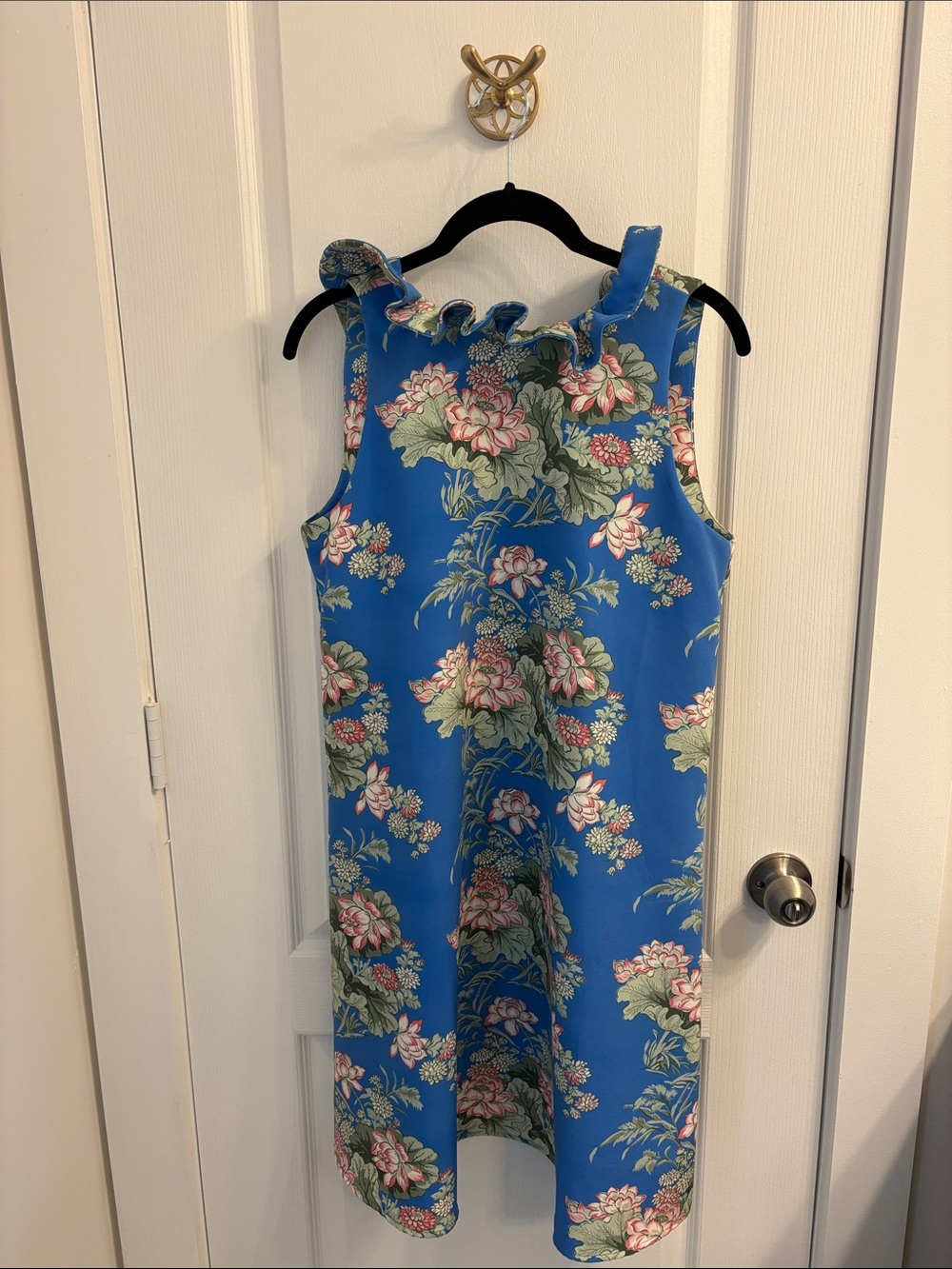 Tuckernuck Royal Blue Floral Ruffle-Shoulder Mini Dress